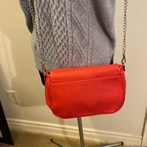 Miche Red Leather Chain Link Cross Body Shoulder Bag Purse Women’s Plaid Lining - Picture 6 of 10